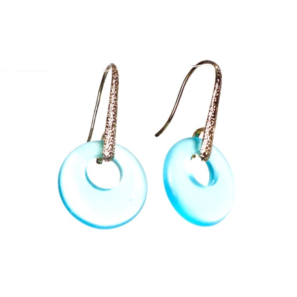 Aqua Sea Glass Groovy Ring Earrings